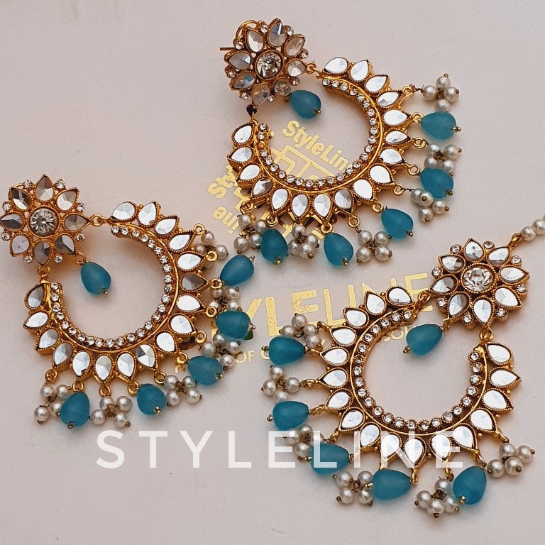 Bahwalpuri kundun CHAND BALI earrings/jhumki bindi set StyleLine