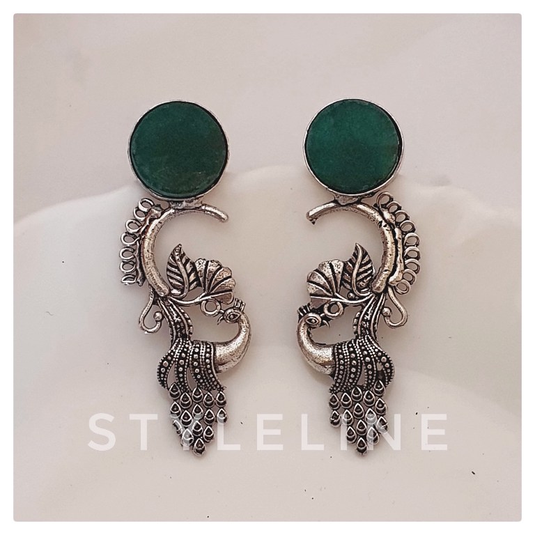 peacock-earrings-green