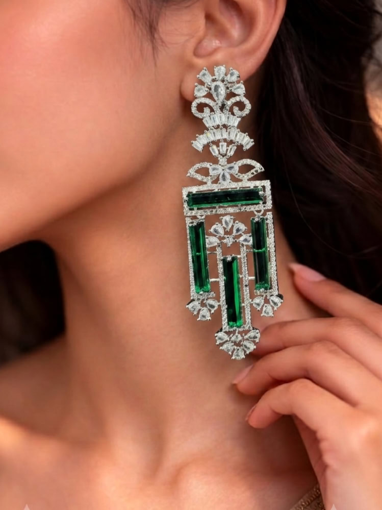 EMILY ZIRCON EARRINGS - GREEN