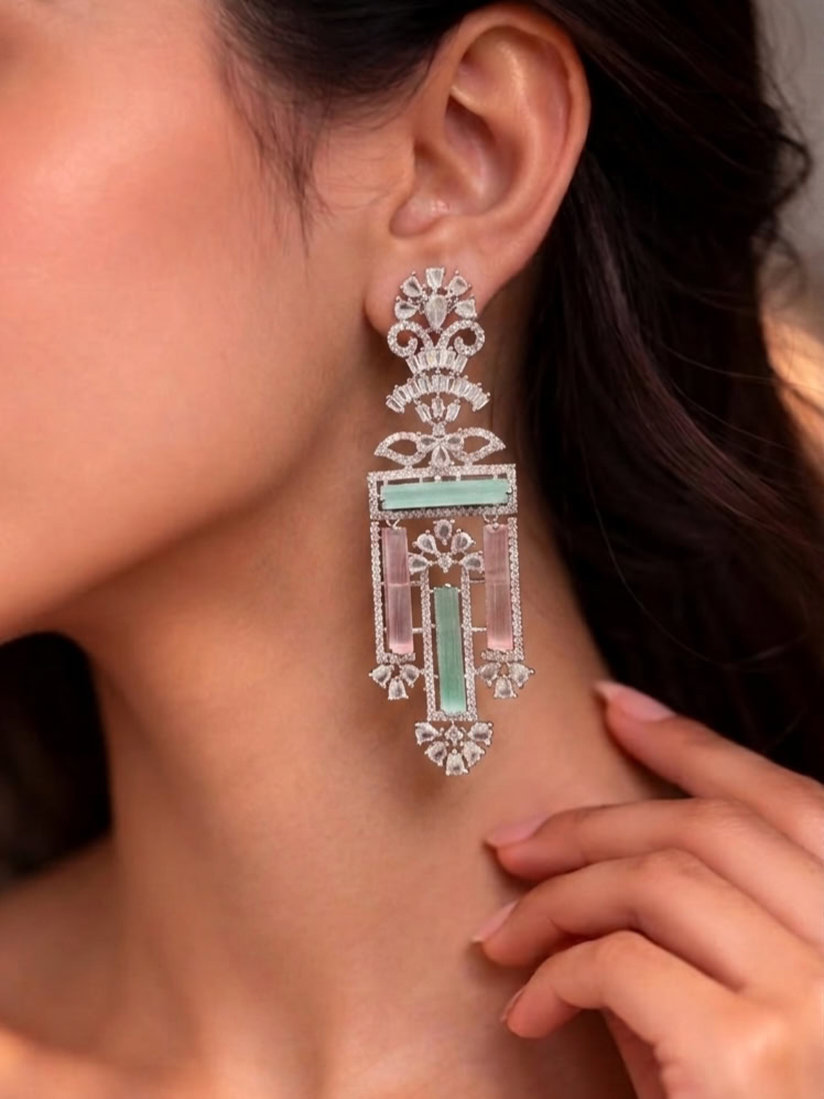 EMILY ZIRCON EARRINGS - PINK & MINT