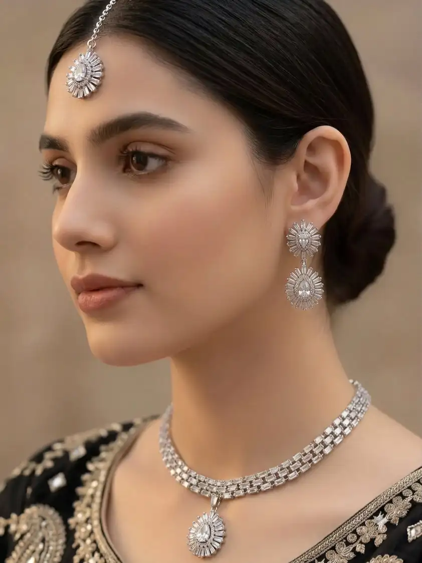DAMAS ZIRCON NECKLACE SET- WHITE