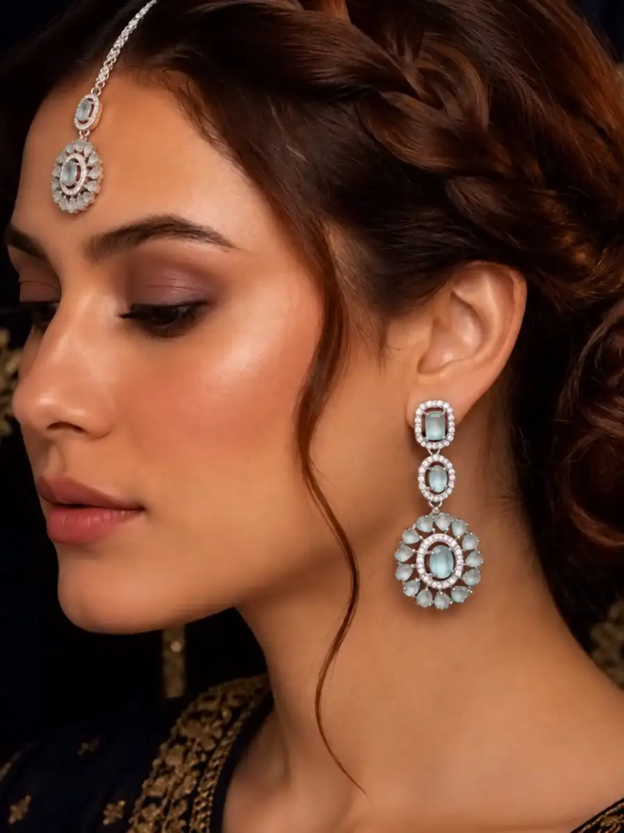 ELISA EARRINGS BINDI SET - SKY BLUE