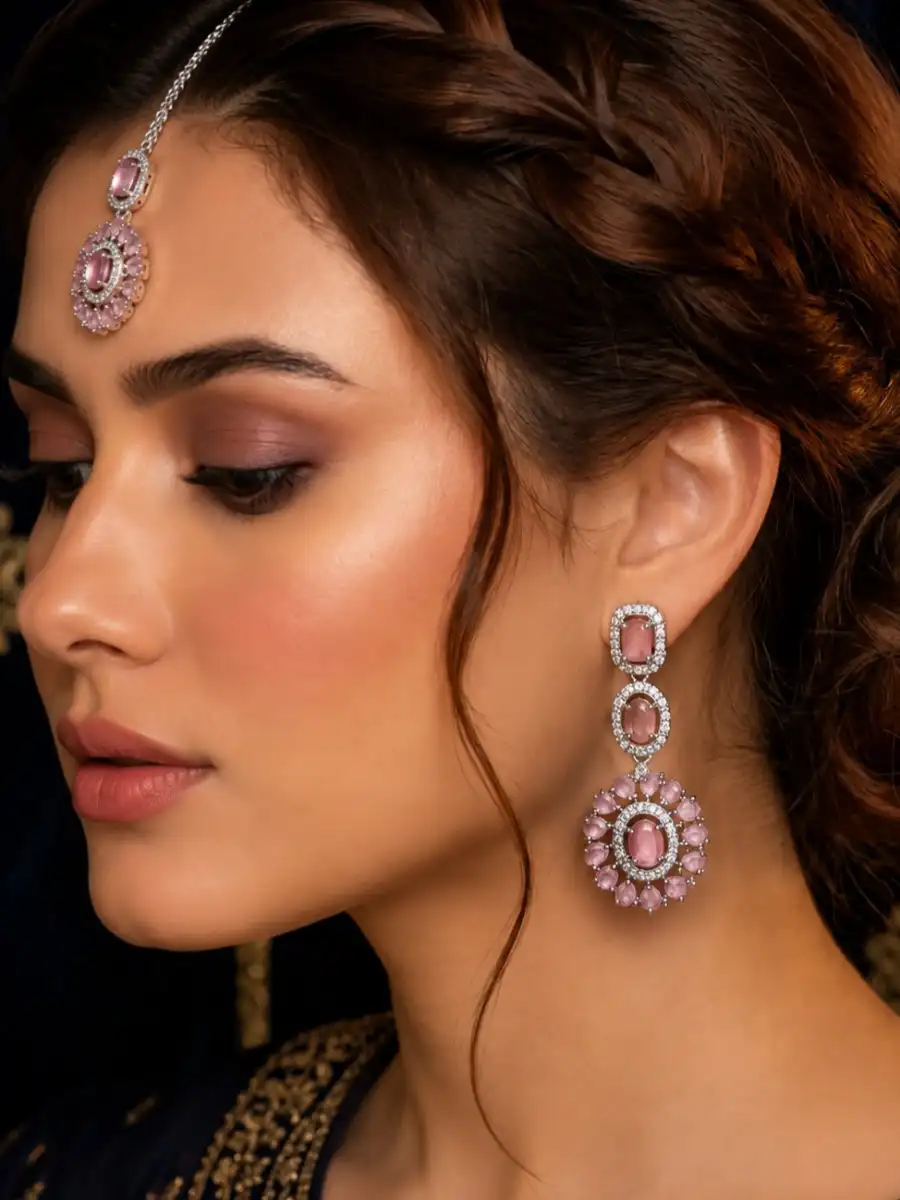 ELISA EARRINGS BINDI SET - PINK