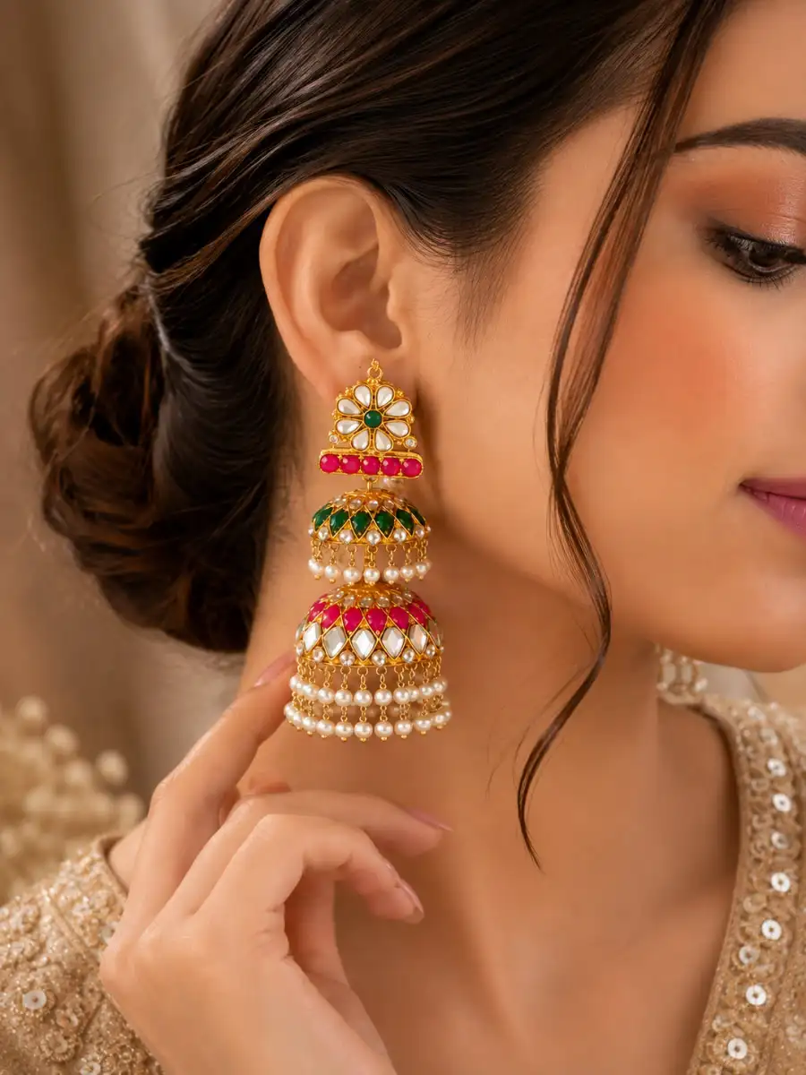 AYEZA JHUMKI - PINK & GREEN