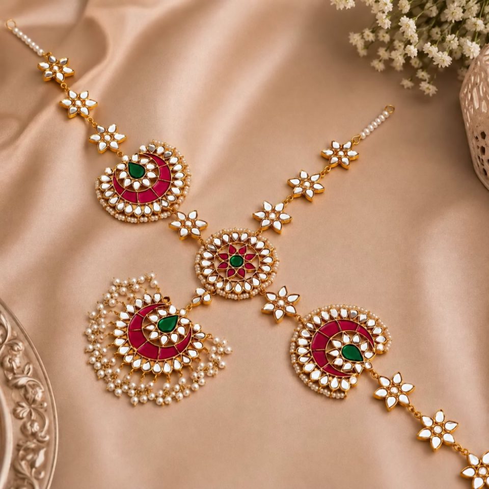 RUPALI HEADPIECE - PINK GREEN