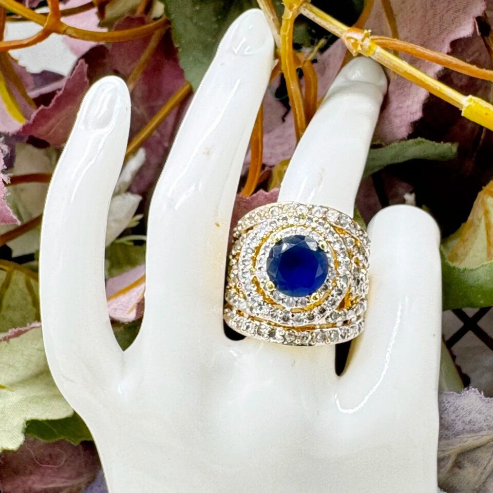 HINA GOLD PLATED RING -BLUE
