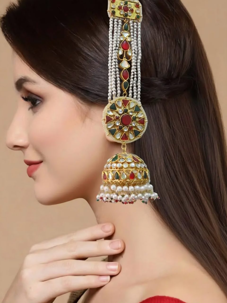 SHAHI JHUMKA - MAROON GREEN