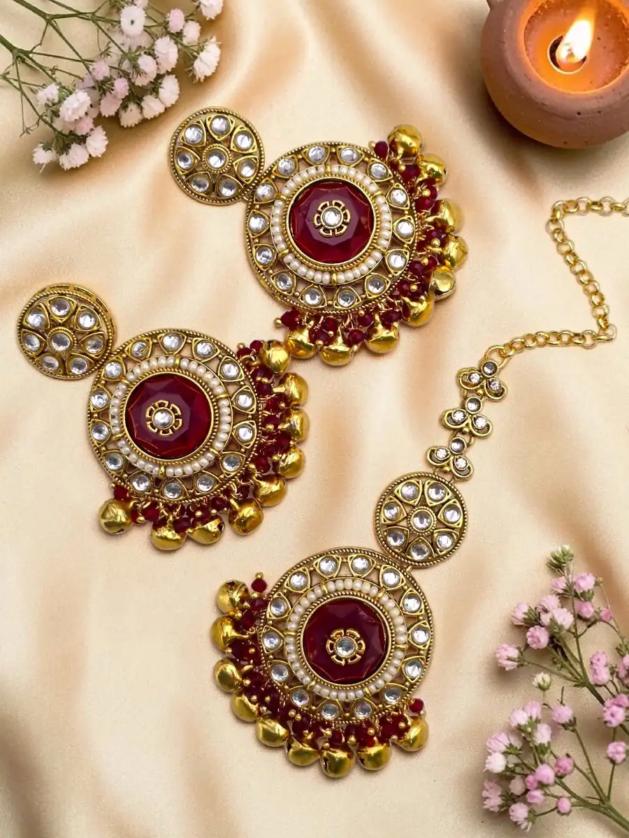 DIYA EARRINGS AND BINDI SET - MAROON