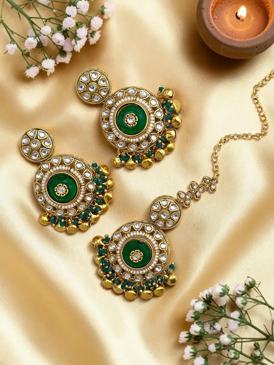 DIYA EARRINGS BINDI SET - GREEN