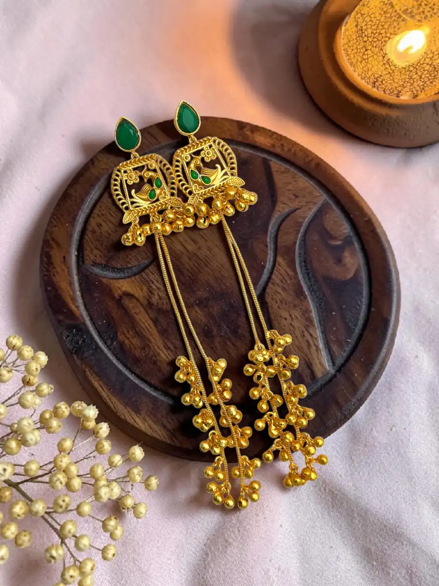 HUSNE JAHAN KASHMIRI EARRINGS - GREEN