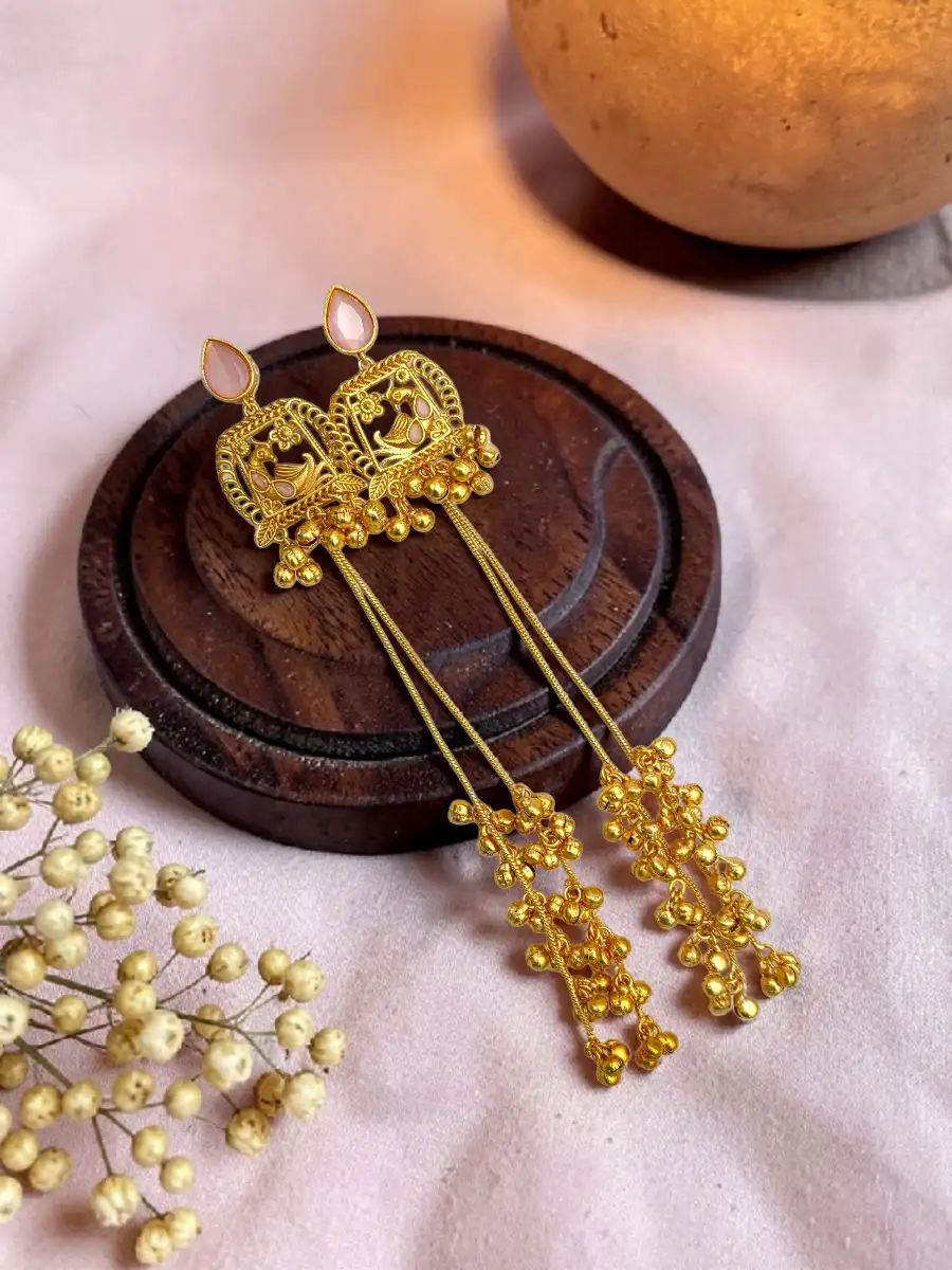 HUSNE JAHAN KASHMIRI EARRINGS - PINK