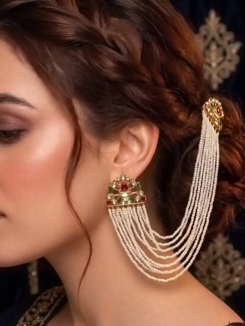 SNEHA SAHARAY STUDS/ EARRINGS - MAROON GREEN