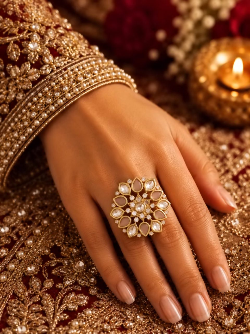 BAHAR ZIRCON POLKI RING - PINK