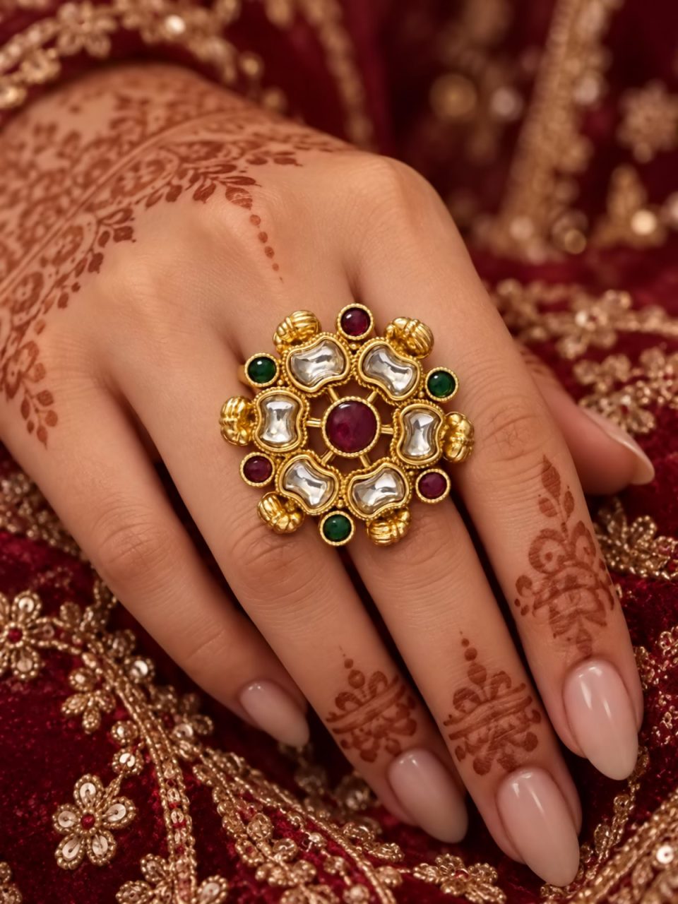 ROOP KUNDUN RING - MAROON GREEN